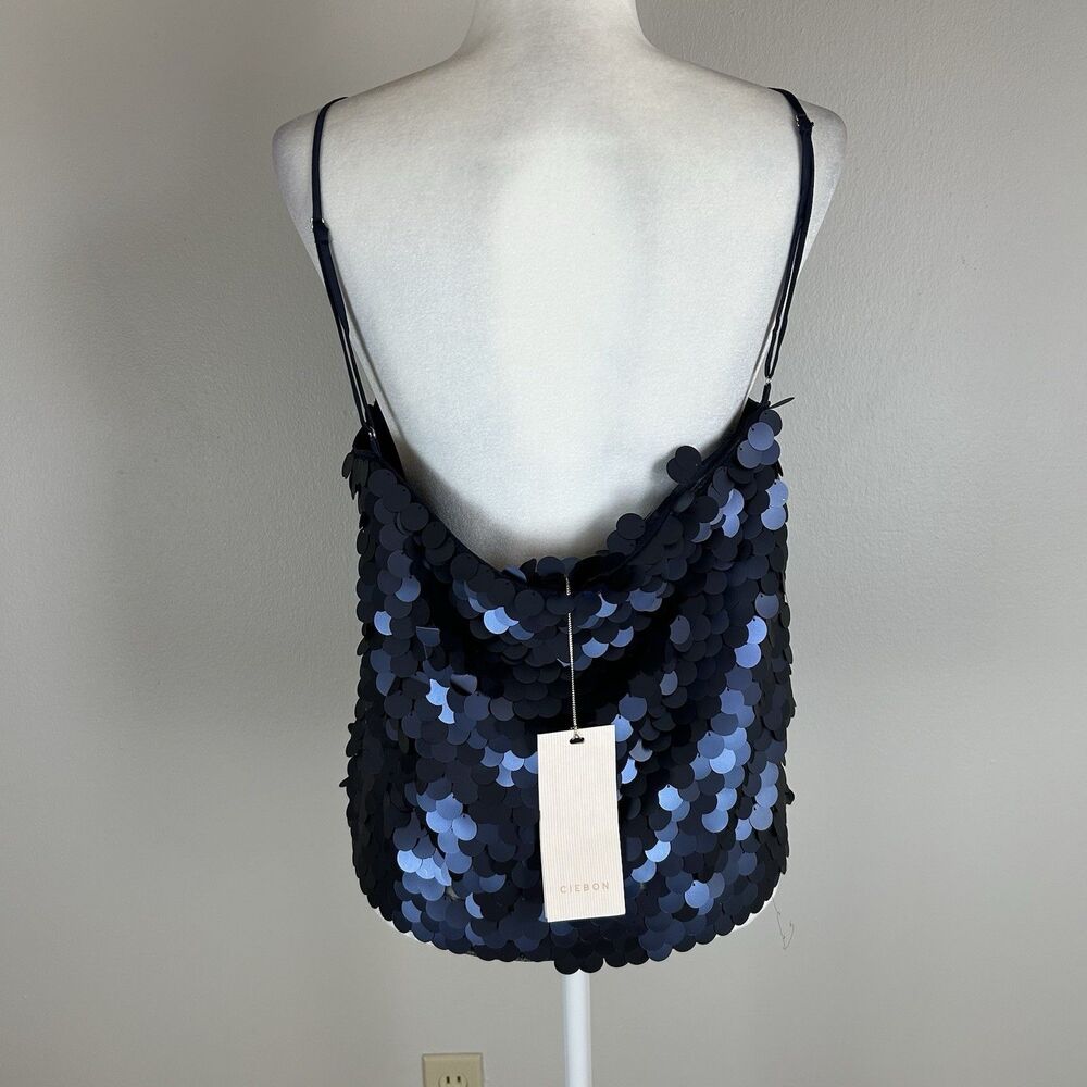 Ciebon S Sequin Top Halter Navy Sleeveless Tank Cami Going Out Party Cocktail - Picture 2 of 4